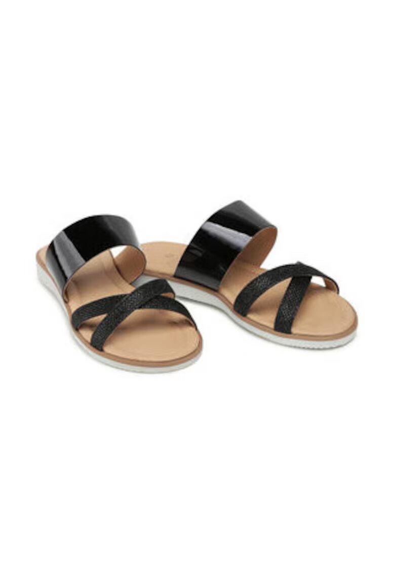 BADURA Slapi dama negru - piele naturala - fara varf -