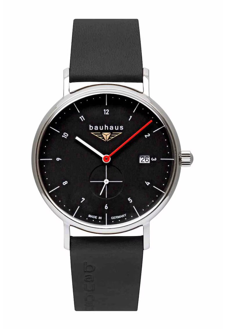 BAUHAUS Ceas de Mana Barbatesc 2130-2 - Mecanism Quartz Precis - Cadran Negru Minimalist - Curea Eleganta din Piele - Design Clasic Modern - Accesoriu Versatil pentru Orice Ocazie - Ideal Cadou