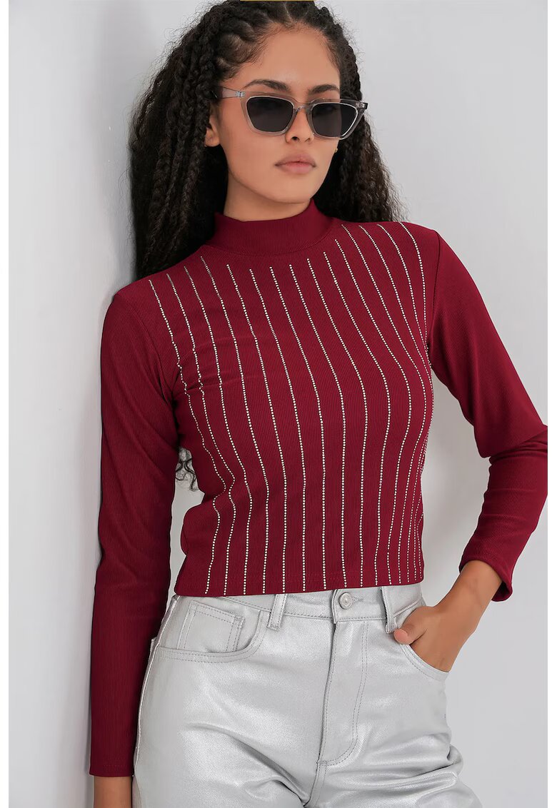 Big Dart Bluza dama - Bluza cu maneca lunga - dungi - Rosu Burgundi - Jerseu -