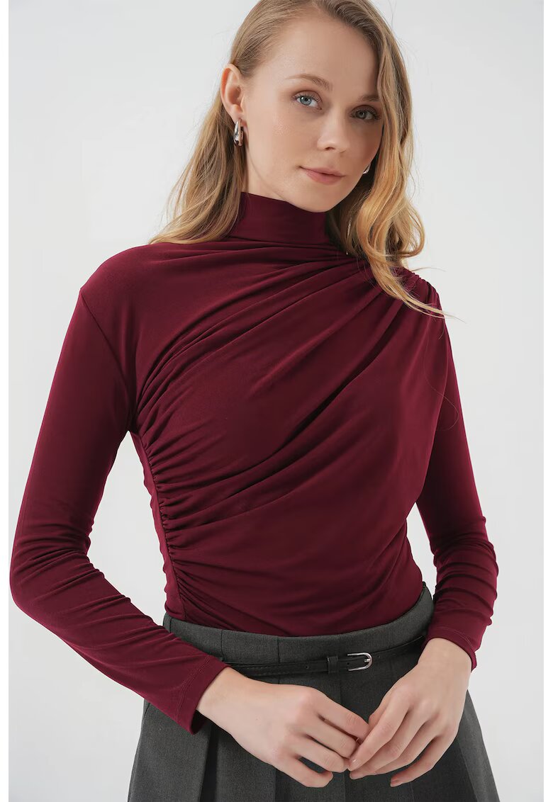 Big Dart Bluza dama - Bluza mulata tip maleta - detaliu drapaj - Rosu Burgundy - Jerseu