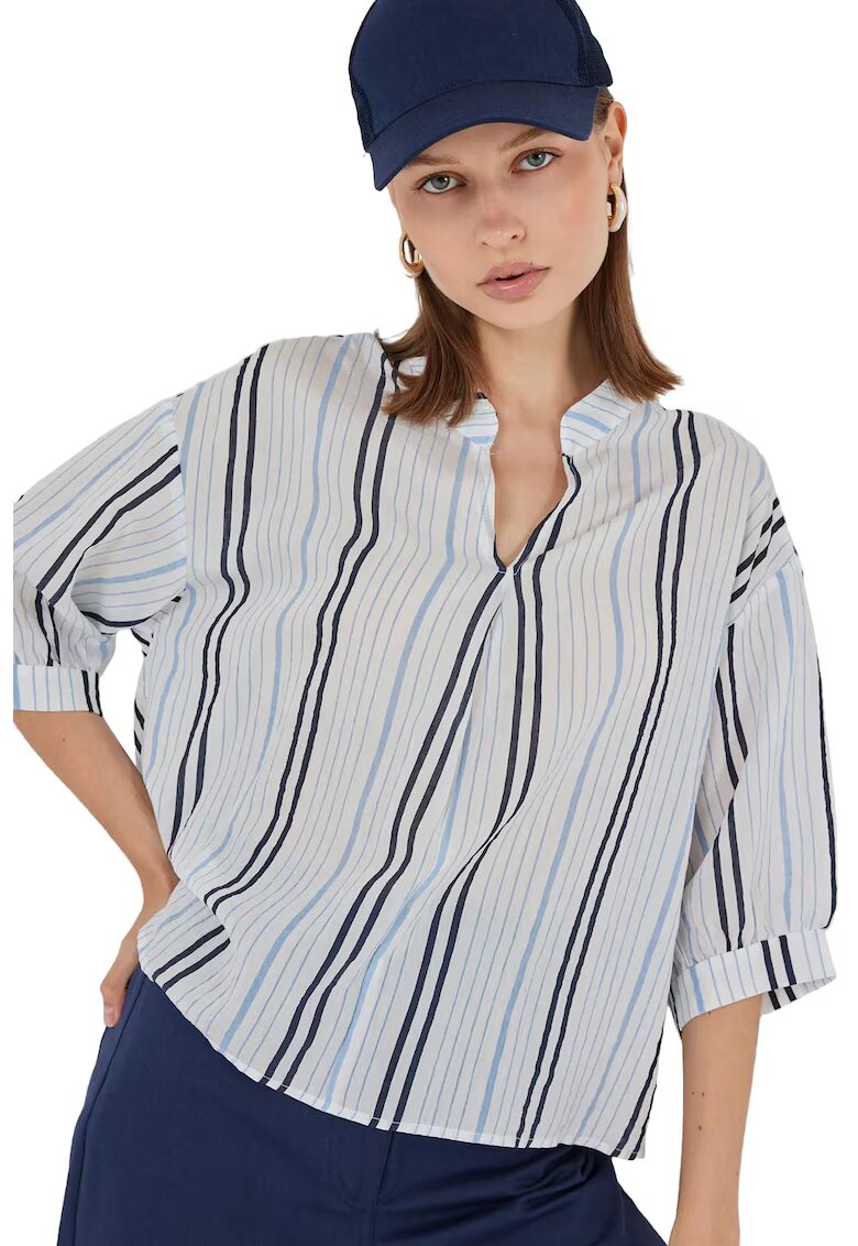 Big Dart Bluza dama - HiCCUP - cu decolteu in V - dungi - albastru gheata - textil