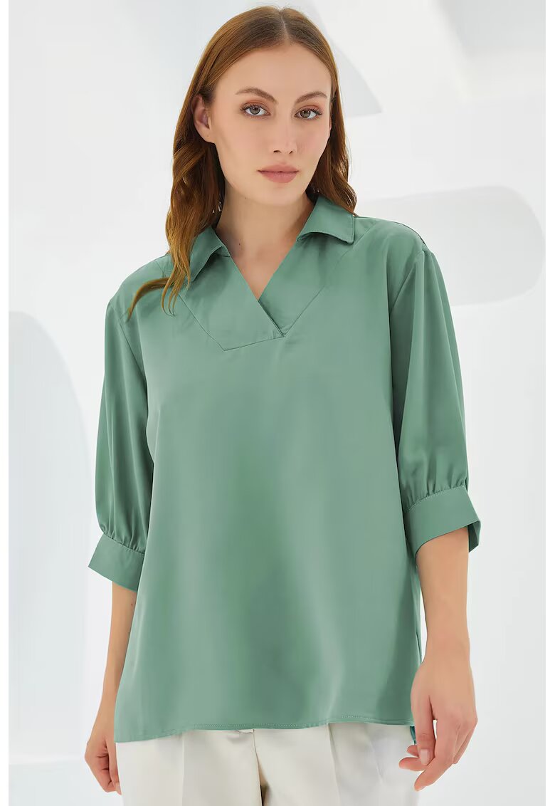 Big Dart Bluza dama - HiCCUP - guler polo - croiala lejera - verde - textil