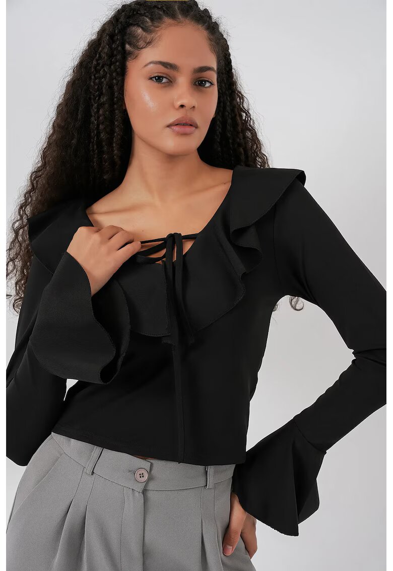 Big Dart Bluza dama - HiCCUP - scurta cu volane - decolteu in V - negru - textil