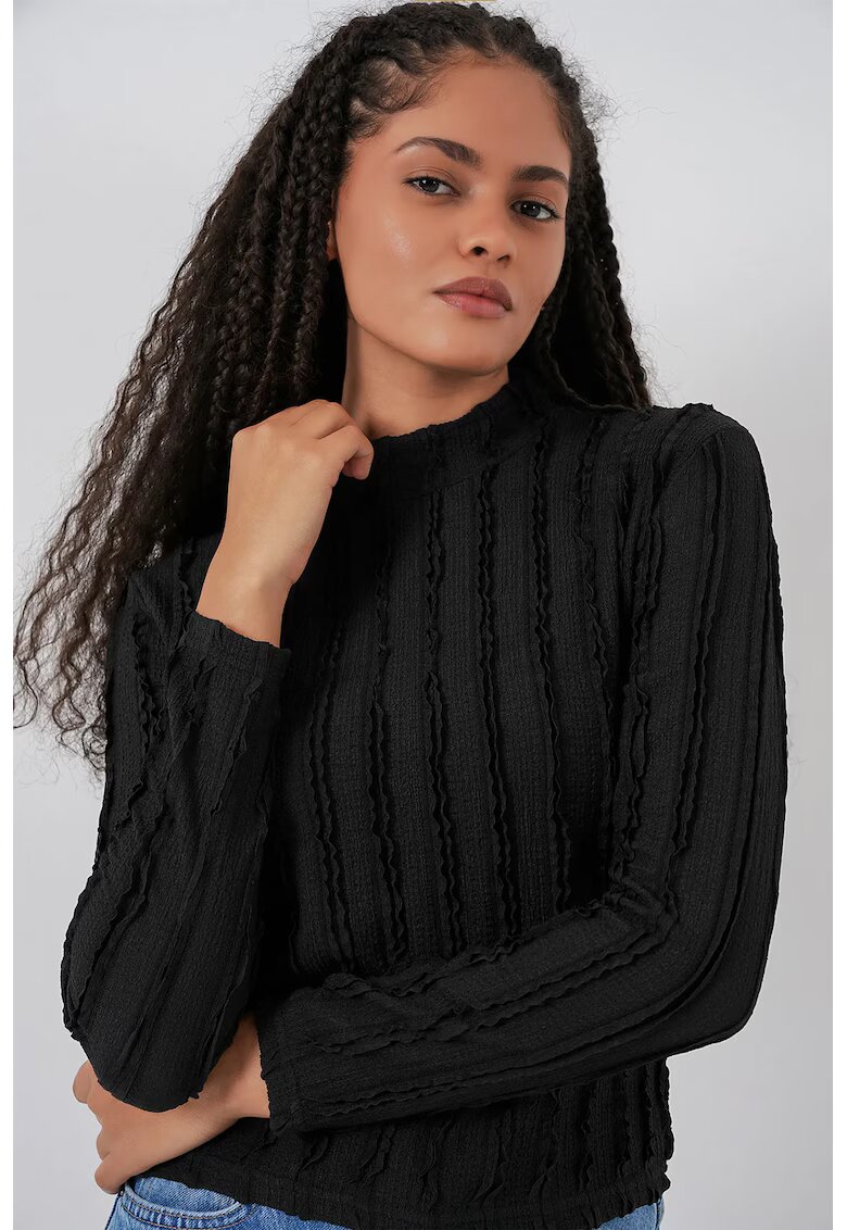 Big Dart Bluza dama - HiCCUP - Texturata Slim Fit - Guler Inalt - Negru - Jerseu - Negru