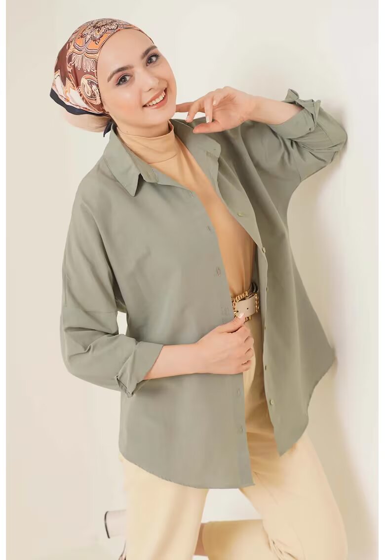 Big Dart Camasa dama HiCCUP Relaxed Fit bumbac - Verde/Kaki