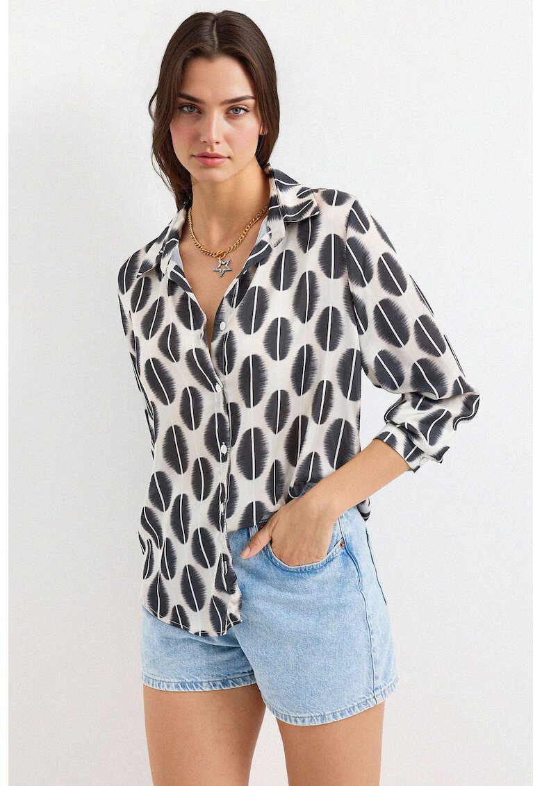 Big Dart Camasi dama - HiCCUP - camasa cu maneca lunga - negru/alb - textil