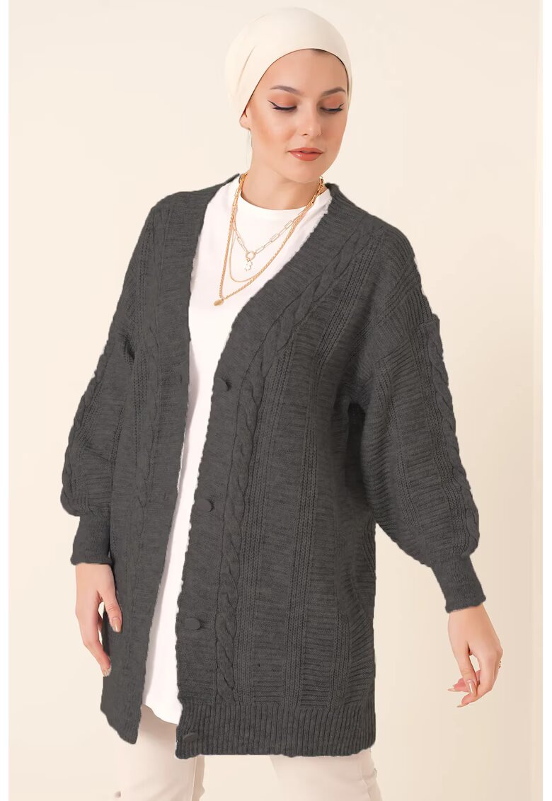 Big Dart Cardigan Femei BigDart - texturat - decolteu in V - tricot - Gri carbune -