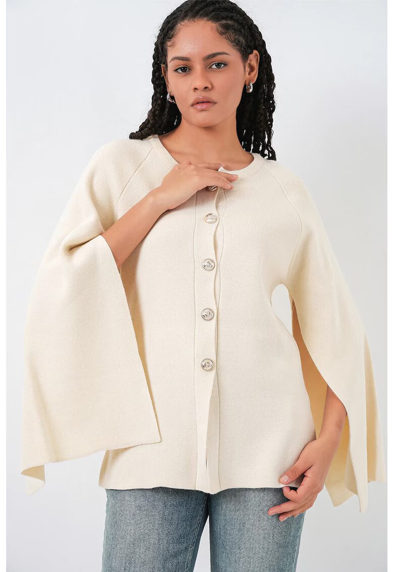 Big Dart Cardigan tricotat - inchidere nasturi - ivory natural - tricot - One Size
