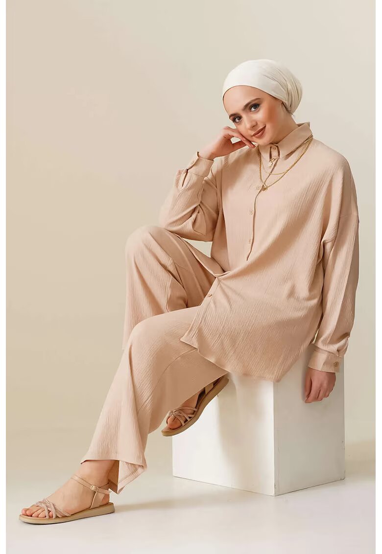 Big Dart Costum dama - HiCCUP - set coordonat camasa si pantaloni supradimensionati - maro - textil