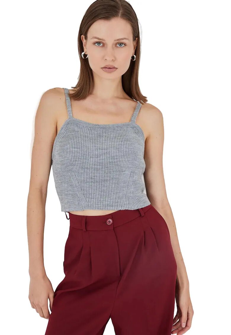 Big Dart Crop Top - scurt - tricot - Gri -