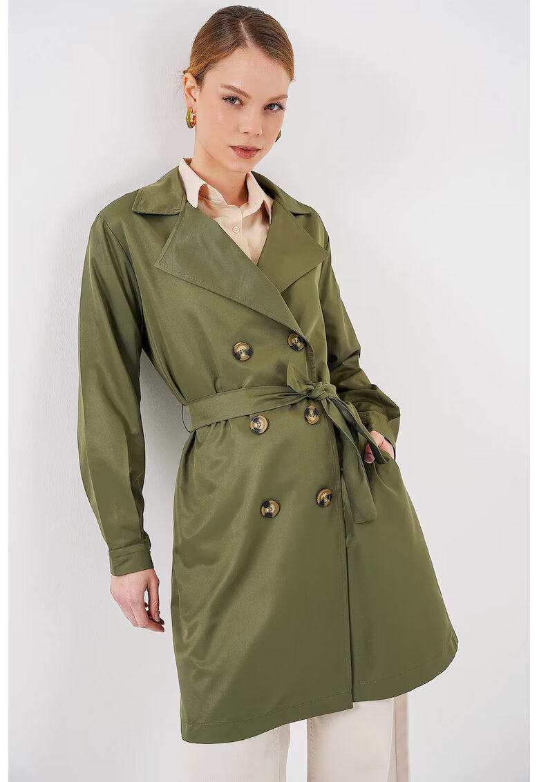 Big Dart Palton dama HiCCUP - cu doua randuri de nasturi - textil - verde