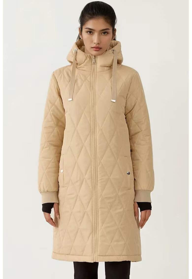 Big Dart Palton lung cu gluga HiCCUP - bej - din gabardina texturata - Bej Natural