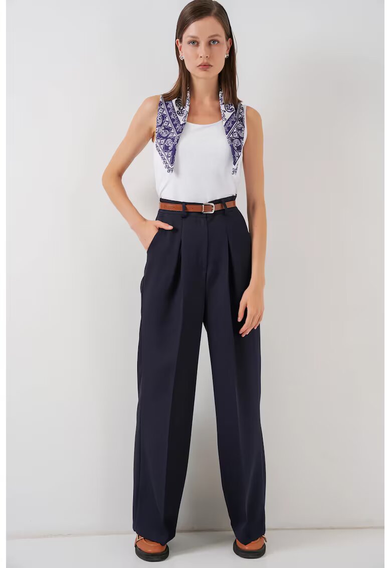 Big Dart Pantaloni dama - HiCCUP - Palazzo plisati - talie inalta - albastru marin - textil