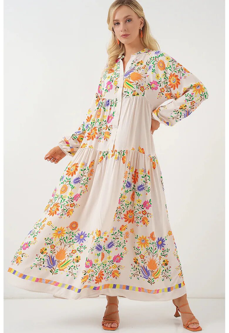 Big Dart Rochie Maxi - Decolteu in V - Portocaliu Stralucitor - Textil