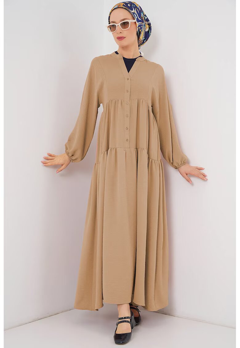 Big Dart Rochie Maxi - HiCCUP - Relaxed Fit - guler in V - maro castor - textil