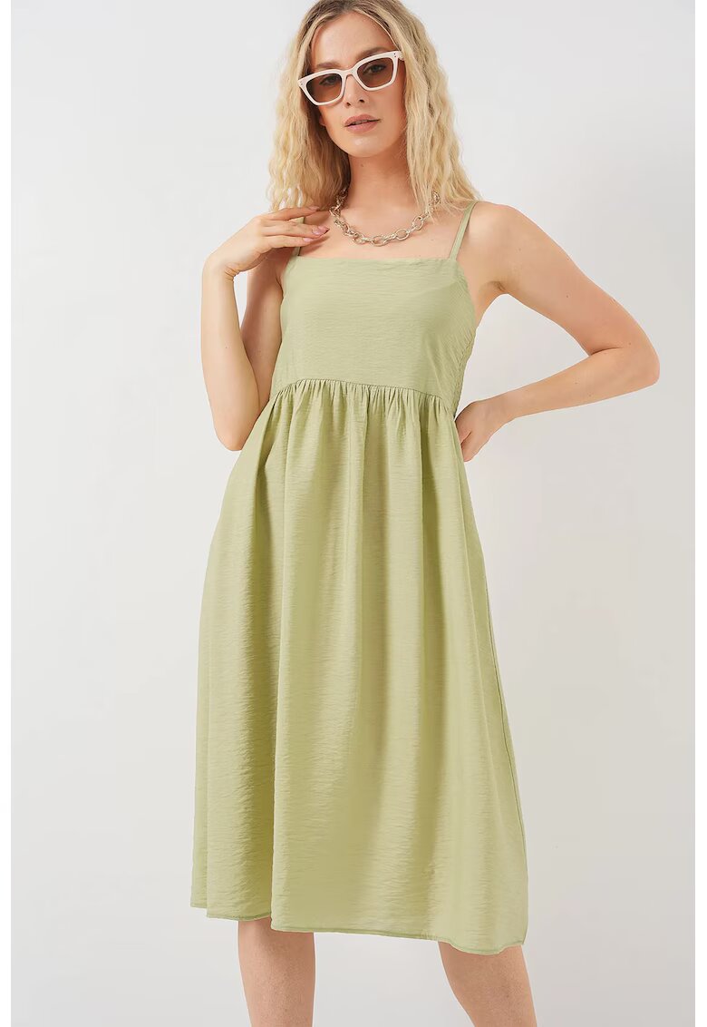 Big Dart Rochie midi dama - HiCCUP - cu decolteu patrat - viscoza/nylon - verde