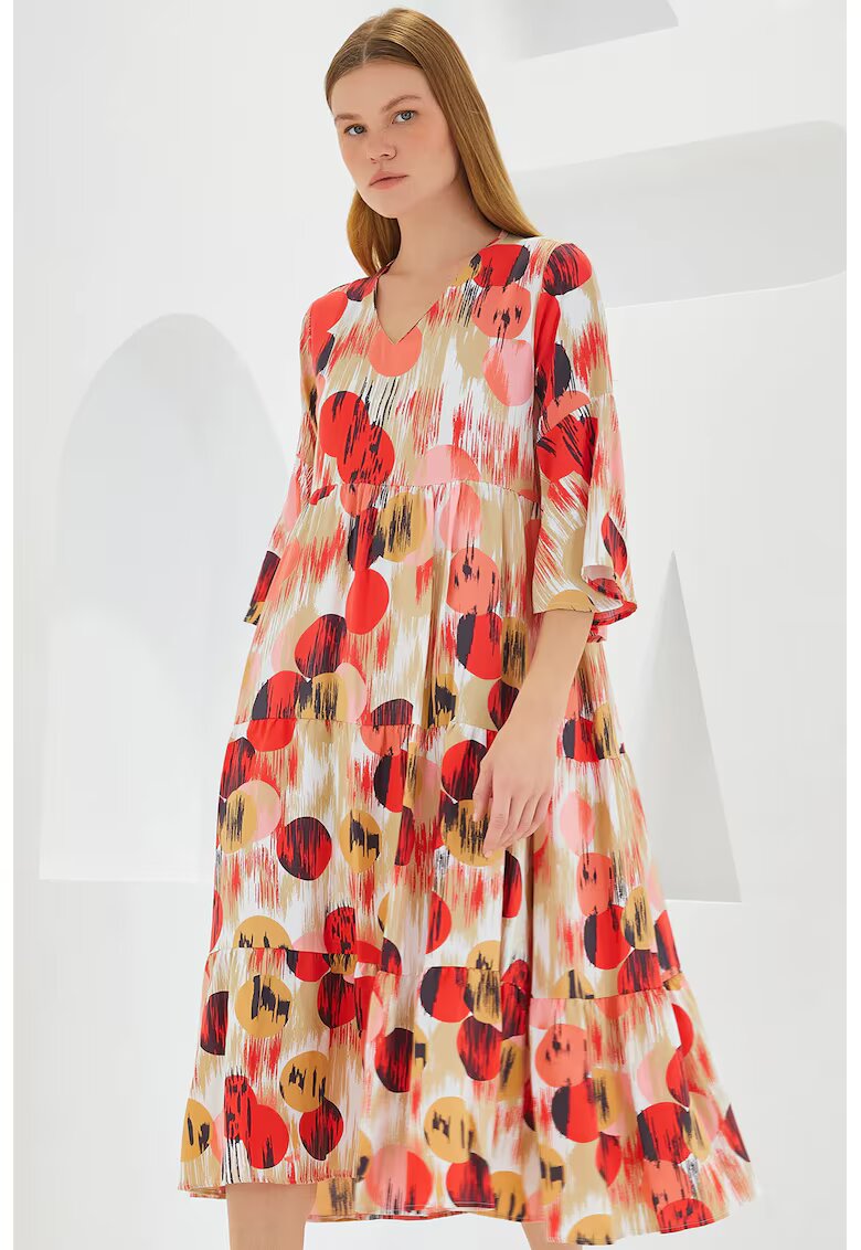 Big Dart Rochie midi dama HiCCUP - decolteu V - viscoza - multicolor