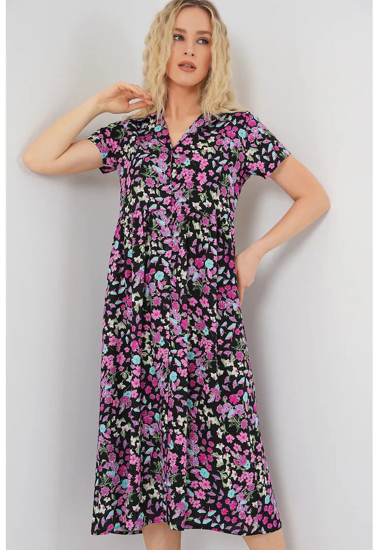 Big Dart Rochie midi dama - HiCCUP - imprimeu floral - maneci scurte - viscoza - multicolor