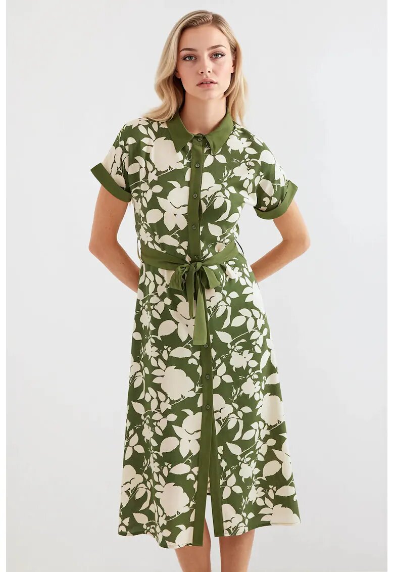 Big Dart Rochie midi dama HiCCUP - imprimeu floral - viscoza - verde/crem