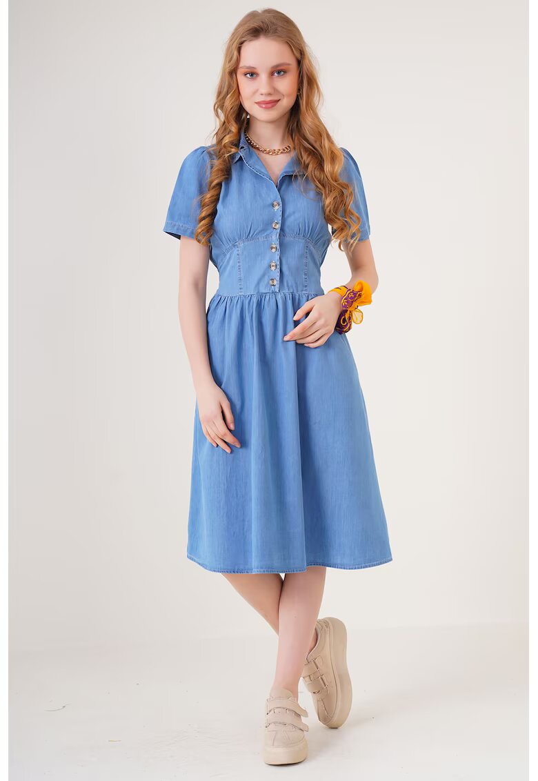 Big Dart Rochie midi HiCCUP BDART - denim - guler camasa - albastru