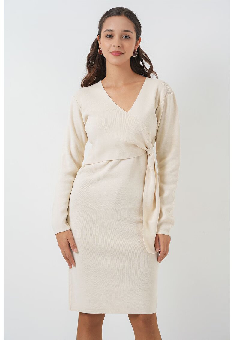 Big Dart Rochie midi HiCCUP bodycon cu decolteu in V - Ecru - tricot -