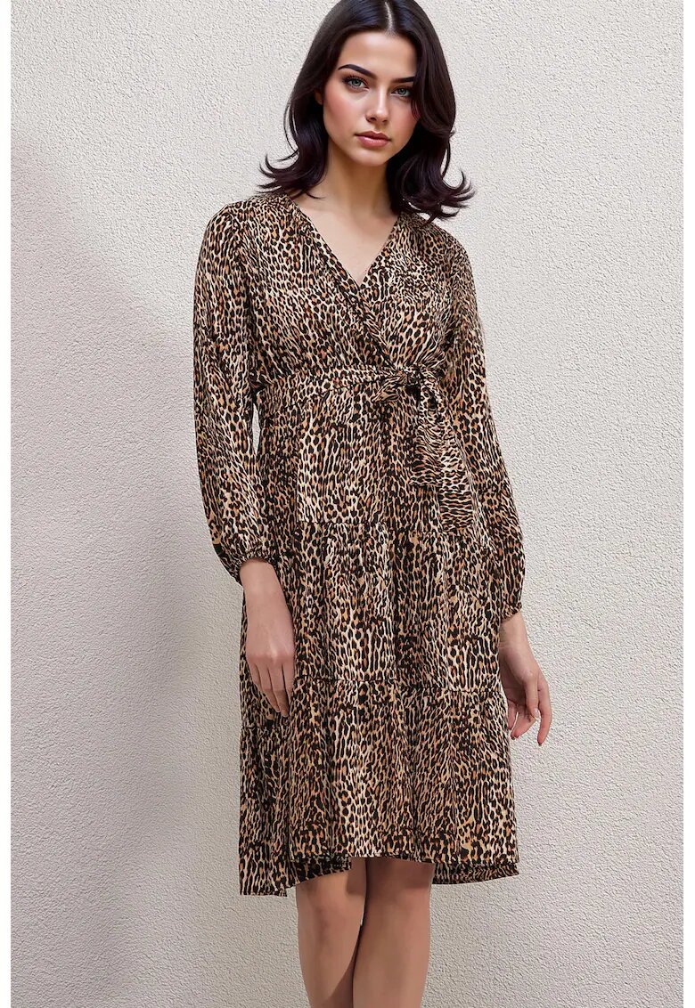 Big Dart Rochie midi HiCCUP cu imprimeu leopard - Bej Natural