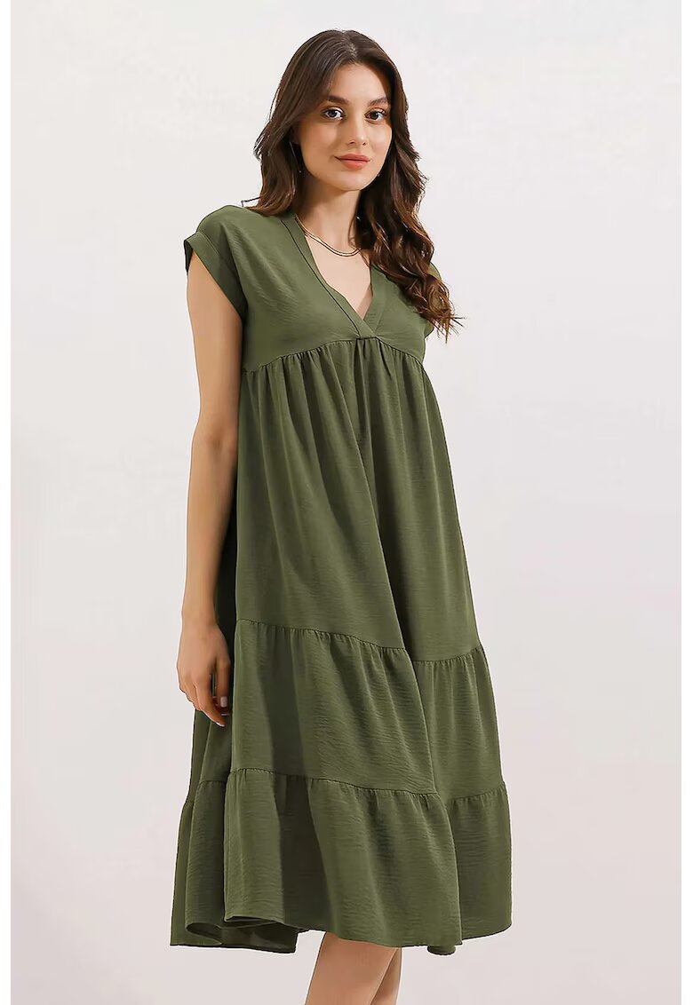 Big Dart Rochie Midi HiCCUP - decolteu in V - volane - kaki - textil