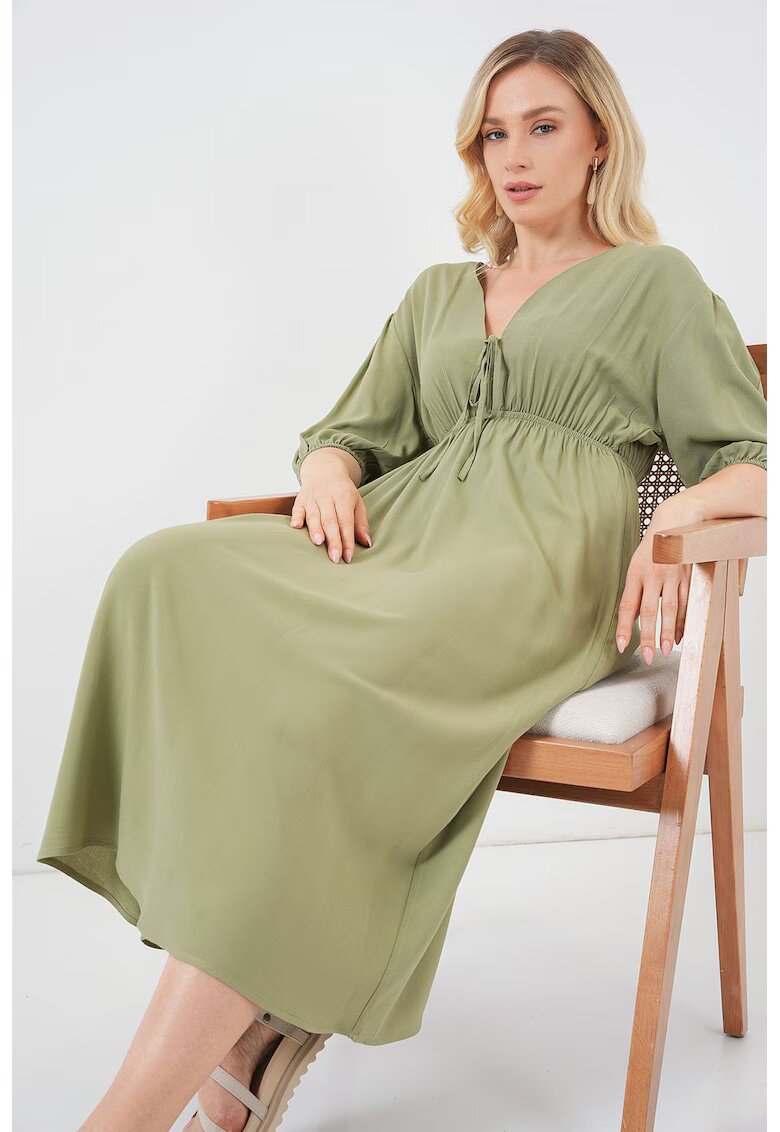 Big Dart Rochie midi HiCCUP - in decolteu in V - Verde padure - textil - Verde