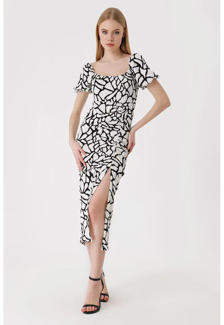 Big Dart Rochie midi tricotata dama HiCCUP - decolteu patrat - poliester/lycra - alb/negru
