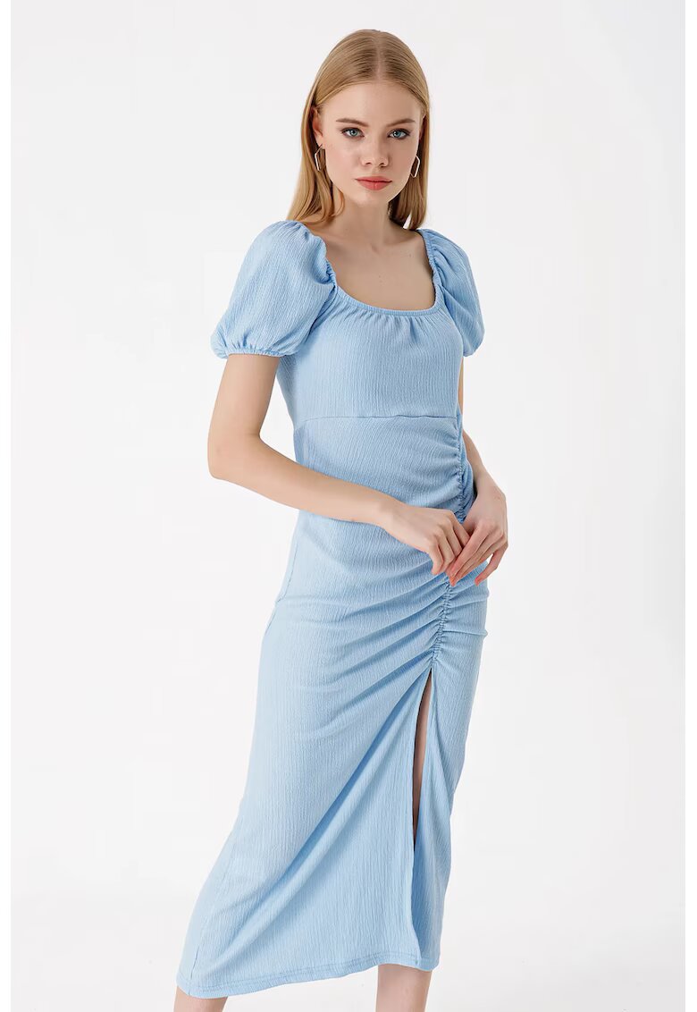Big Dart Rochie midi tricotata dama HiCCUP - decolteu patrat - poliester/lycra - albastru
