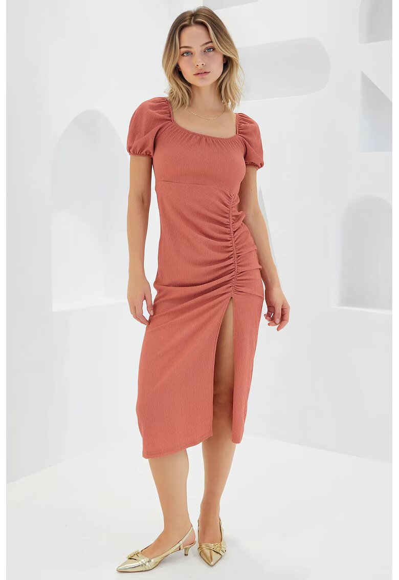 Big Dart Rochie midi tricotata dama HiCCUP - decolteu patrat - poliester/lycra - rosu