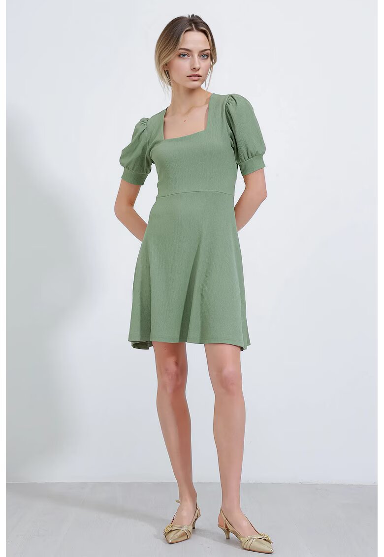 Big Dart Rochie mini tricotata HiCCUP - guler patrat - verde - poliester-lycra
