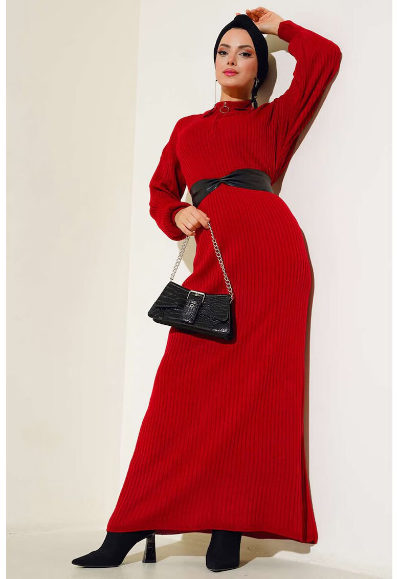 Big Dart Rochii - BigDart - Rochie maxi din tricot cu guler inalt - Tricot - Rosu -