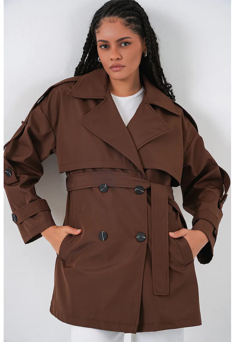 Big Dart Trenci dama cu nasturi - maro mocha - textil