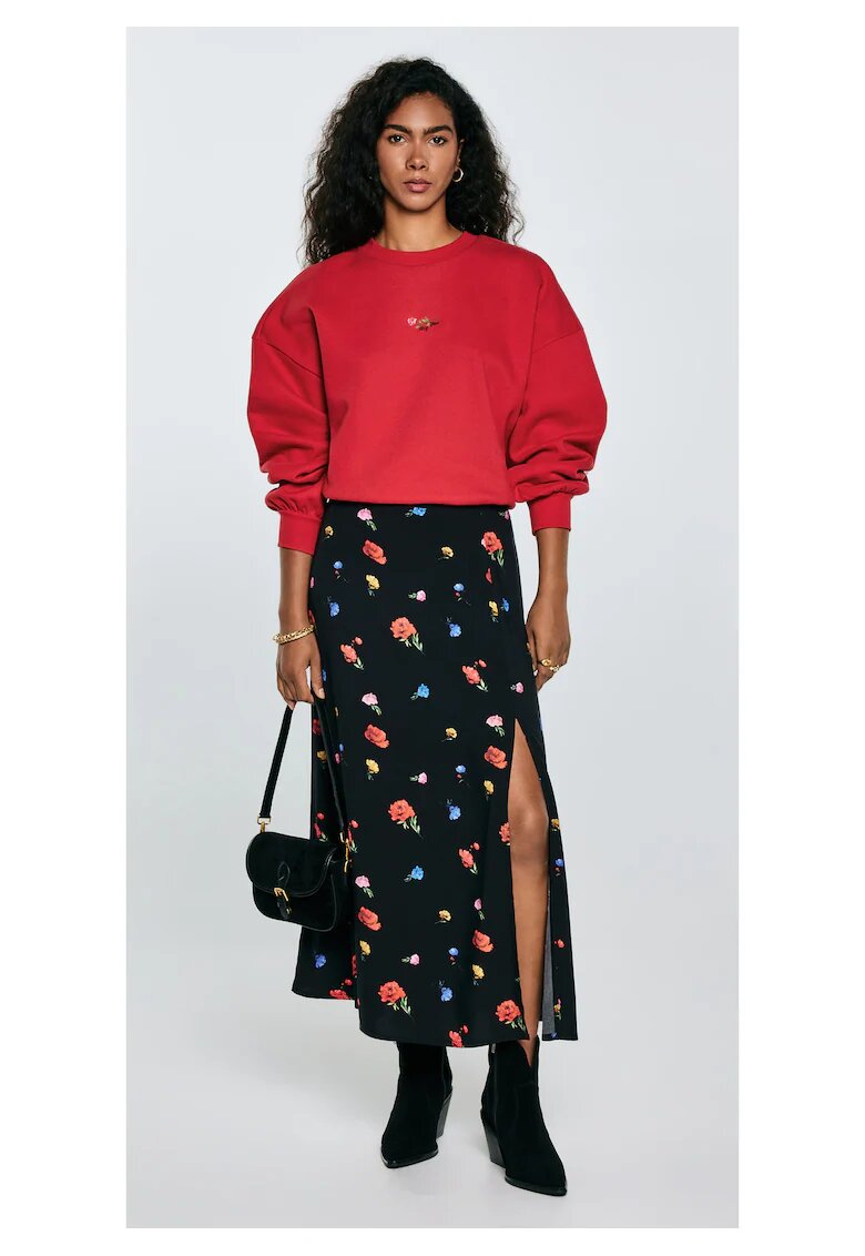 Big Star Fusta midi cu imprimeu floral si talie medie