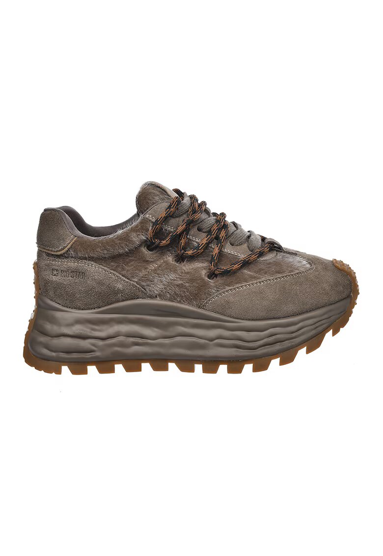 Big Star Pantofi sport wedge de piele intoarsa cu garnituri de blana sintetica - Maro taupe