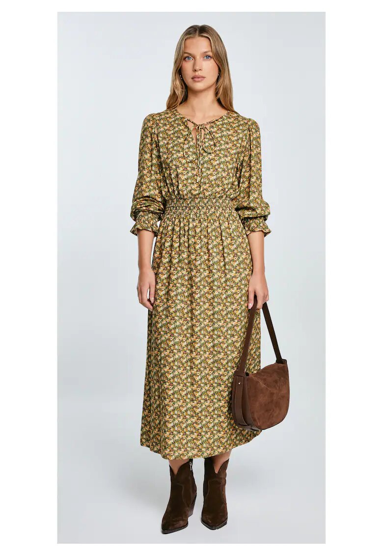 Big Star Rochie midi cu imprimeu floral si decolteu in V - Galben