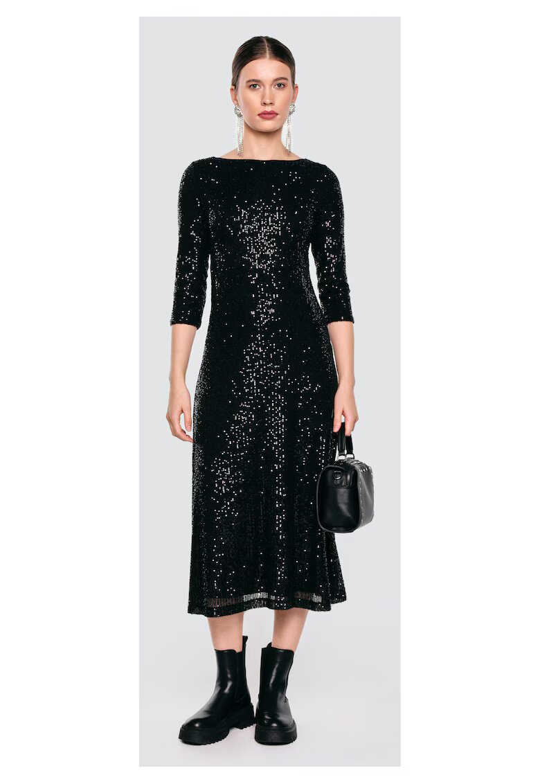Big Star Rochie midi cu paiete si maneci 3/4 Alex - Negru