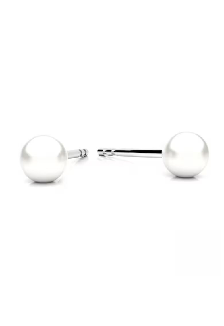 BIJUTERIA NEAGRA Cercei din Argint 925 cu perle Swarovski albe - inchizatoare fluturas - tip surub