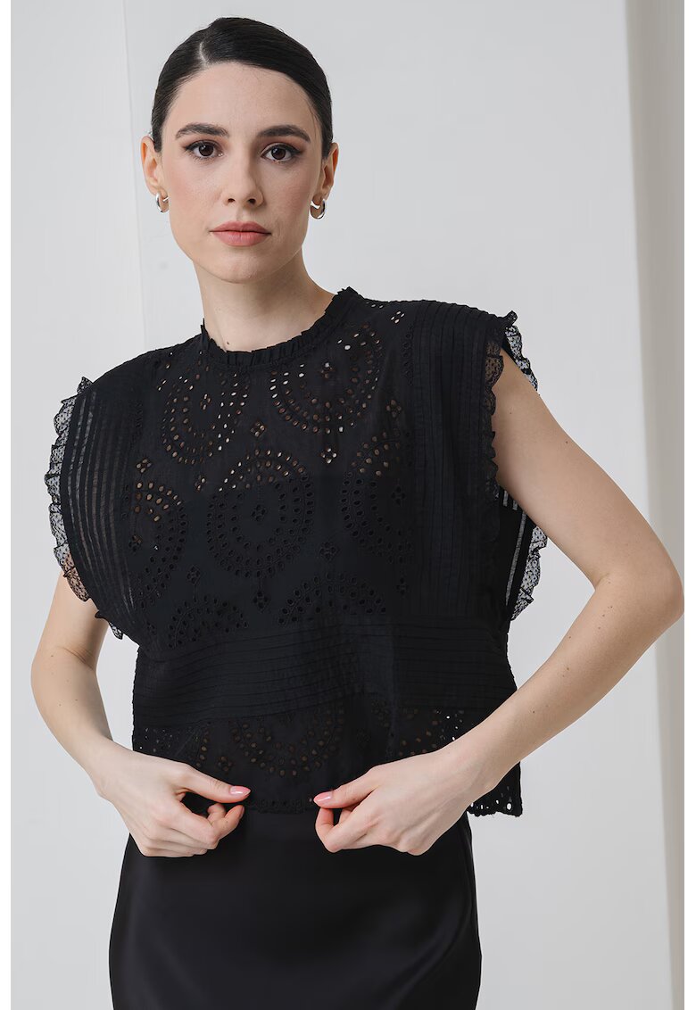 BOSS Bluza crop cu perforatii - Negru