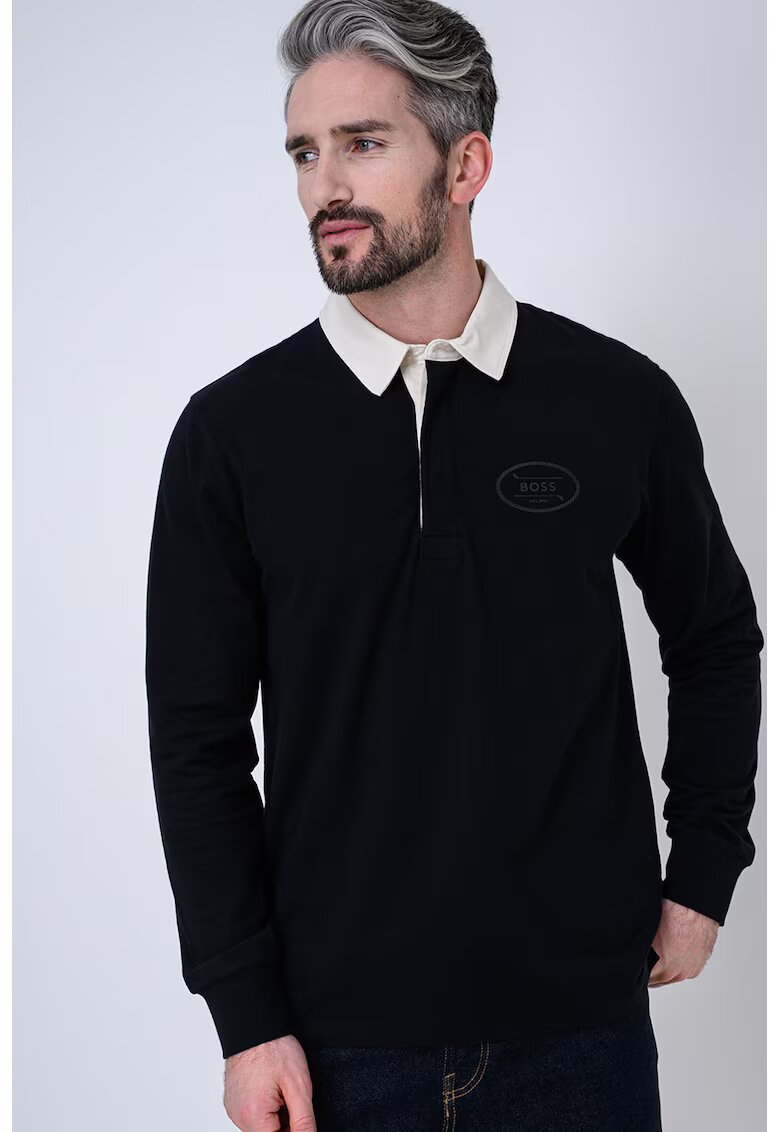 BOSS Bluza cu guler polo contrastant Percy - Alb/Albastru ultramarin