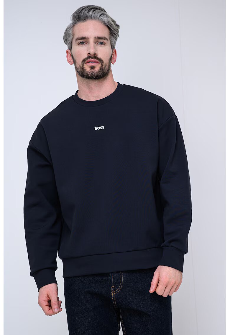 BOSS Bluza de trening cu decolteu la baza gatului si detaliu logo Stenson - Albastru ultramarin