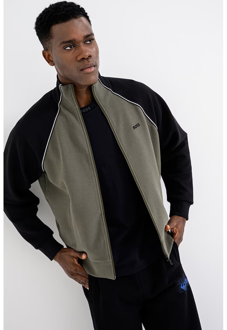BOSS Bluza de trening cu fermoar si maneci raglan Join - Negru/Verde sparanghel