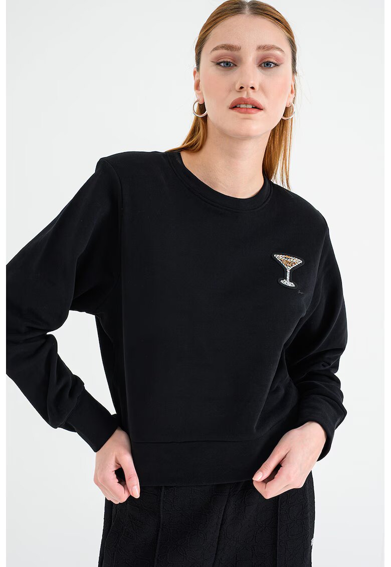 BOSS Bluza de trening de bumbac cu decolteu la baza gatului - Negru
