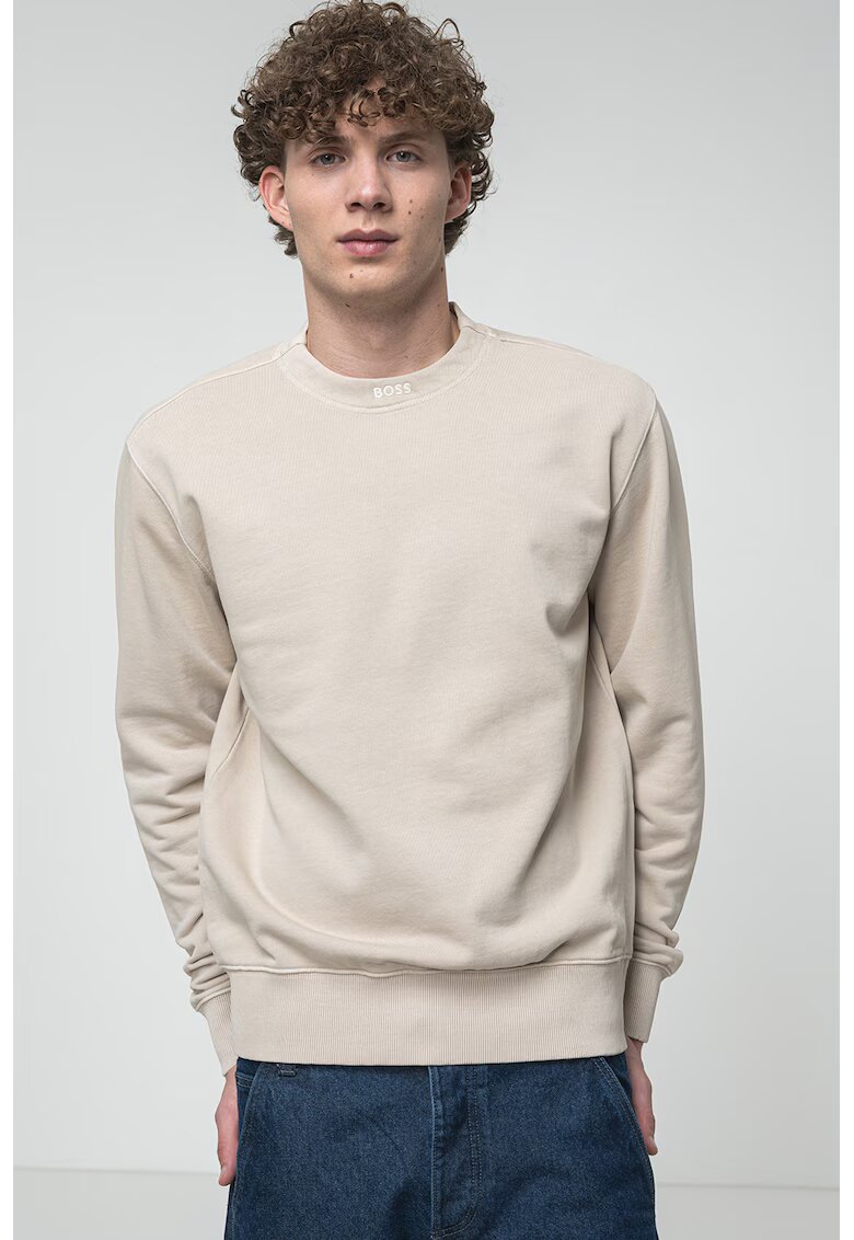 BOSS Bluza de trening lejera cu logo brodat discret - Bej