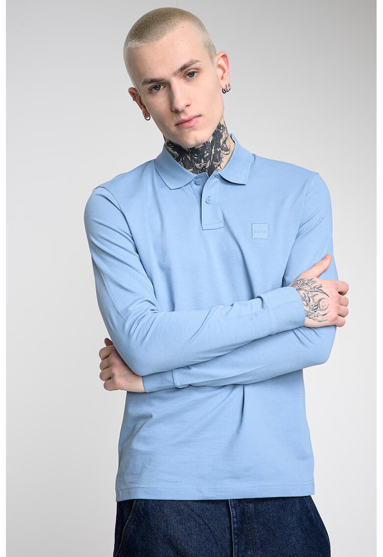 BOSS Bluza polo slim fit Passerby - Albastru pastel