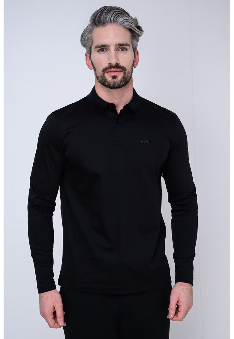 BOSS Bluza polo slim fit Pirol - Negru