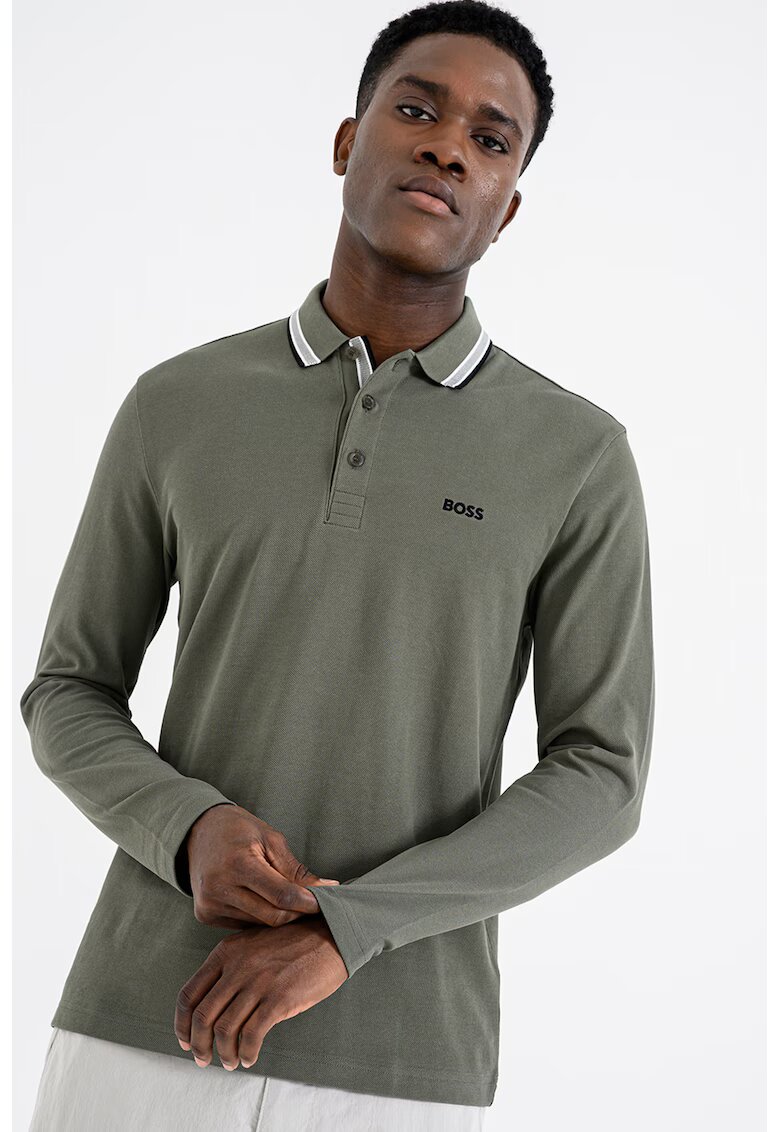 BOSS Bluza polo slim fit Plisy - Verde sparanghel