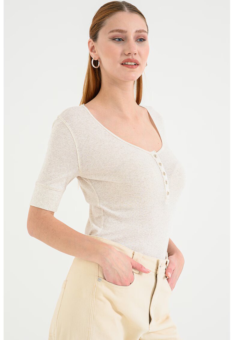 BOSS Bluza slim fit cu maneci scurte Espen - Bej