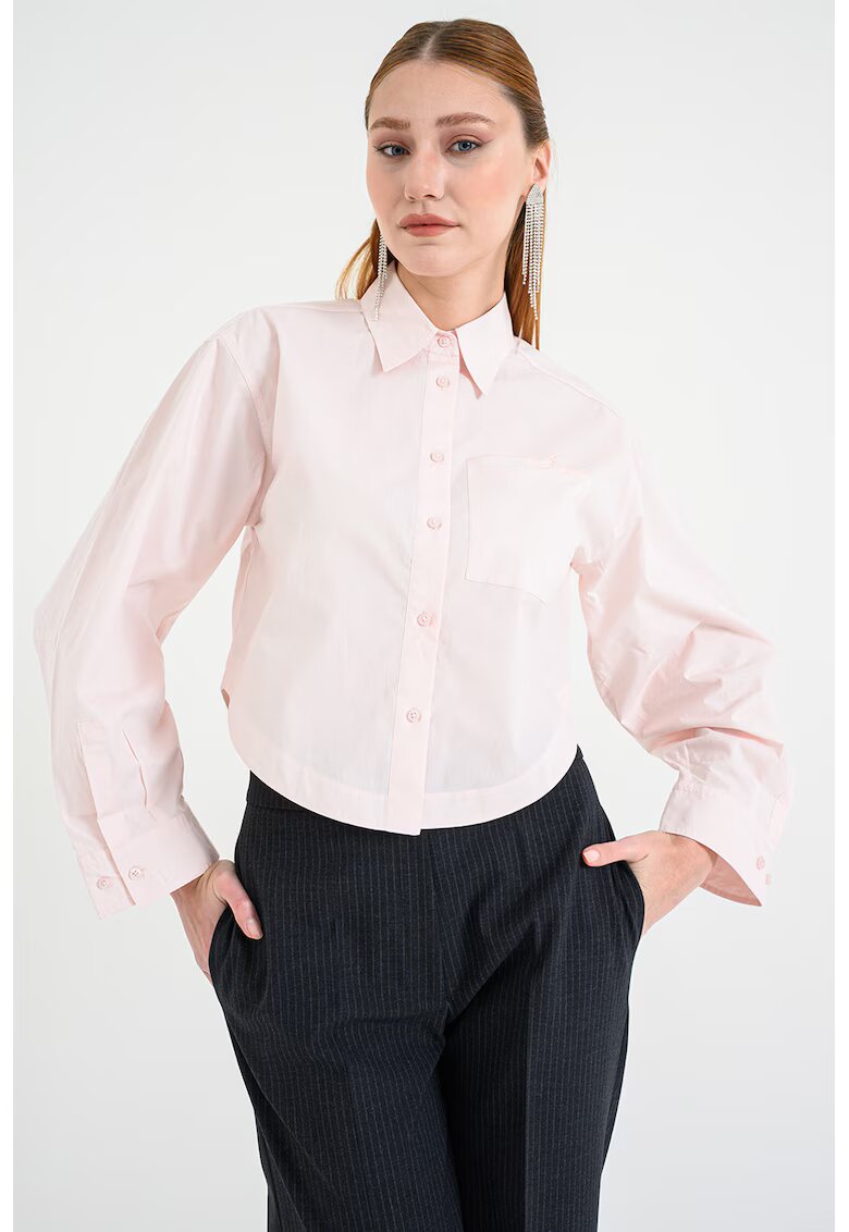 BOSS Camasa crop de bumbac Boskota - Roz pal